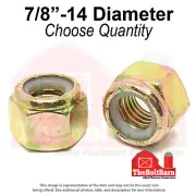 7/8"-14 Grade 8 Nylon Insert Lock Nuts Zinc Yellow Fine Thread (Pick Qty)