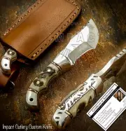 IMPACT CUTLERY RARE CUSTOM D2 FULL TANG MINIATURE TRACKER KNIFE RAM HORN HANDLE