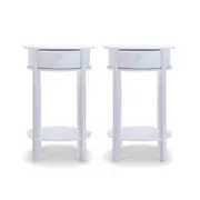 2 x Franco Lamp Side Table White Sofa Display Shelf Round 1 Drawer Bedside Table