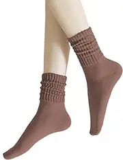[PLZSITDOWN] Women's Scrunch Crew Socks Retro Cotton Ribbed Sock Summer Light Athletic Slouch Socks, Coffee, One Size
