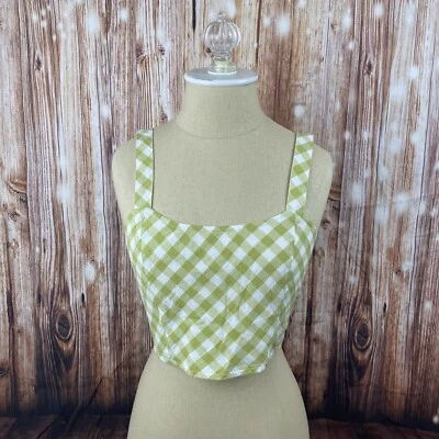 Aerie Cropped Woven Corset Tank Top Tomboy Green Size L