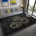 Black & White Chinese Dragon Floor Rug Mat Bedroom Carpet Living Room Area Rugs