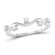 14k White Gold Round Diamond Wave Stackable Band Ring 1/8 Cttw