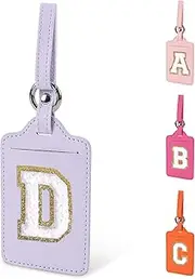 [izuzta] Personalized Initial Letter Luggage Tag D for Suitcases, PU Leather Luggage Tag with Privacy Cover ID Label Card,Purple Cute Monogrammed Funny Baggage Travel Handbag Tag for Women Kid(1 PACK Letter D)