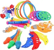 1 Set Pool Dive Diving for Swimming Fun Includes Pirate Figures Dive Sticks Rings Gems Dolphins Discs and Jellyfish