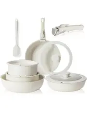 12 Pieces Kitchen Pots & Pans Set Nonstick Cookware Set Granite Coated with Lids