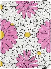 [Amooorous] Lovely Daisy Floral Peach White Leather decorative passport book holder Vaccine Case Protector Cover Card Holder Passport Case Waterproof, lovely daisy floral peach white, 1 size