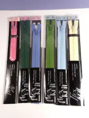 6 Assorted FLEX KNIT Zippers Polyester Knit Tape NEW