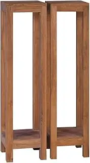 [vidaXL] 2 pcs 25x25x100 cm Plant Stand Set - Solid and Durable Teak Wood Material, Fine Sanded Natural Finish, Suitable for Displaying Plants and Flowers, with Shelf for Extra Storage