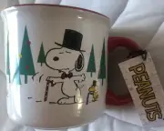 Peanuts~Christmas TOPHAT “SNOOPY & WOODSTOCK”~Lg. 21 Oz.~Ceramic CUP~NEW~FAST SH