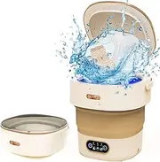 Foldable Mini Washing Machine, 15L Camping Washing Machine, Foldable with 3 Modes, Deep Cleaning of Underwear, Baby Clothes, Small Clothes, Small Washing Machine for Homes, Dormitories, Khaki