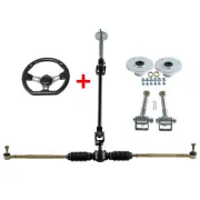 ATV Go Kart Steering Wheel Gear Rack Shaft Tie Rod Kit + 6" Wheel Hub Stub Axle