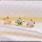 Natural Moss Agate, Golden Rutile & Blue Labradorite Trillion Piercing 14k gold