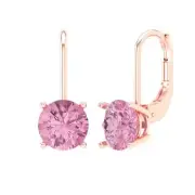 4Ct Round Drop Dangle Pink zircon Rose Gold Earrings Lever Back