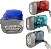 4 Pack Hand Crank Flashlight, Powerful Emergency Light Safety Tool with 3 LED White Light, No-Battery Required, Mini Lamp Torch Fire Translucent Case for Camping, Home Power Outage, Car, Office