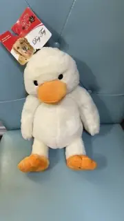 LARGE DUCK PLUSH DOG TOY WITH SQUEAKER IN HANDS AND KRINKLE PAPER IN FEET NEW /W
