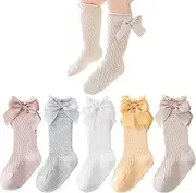 [Colorful Childhood] Sweet Bowknot Baby Girls Socks Infant Cotton Knee High Socks