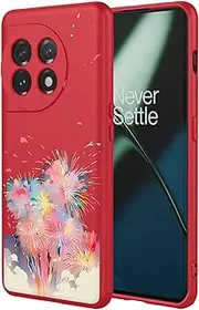 [WLNYQF] for OnePlus 11 5G Case - Liquid Silicone Bright Fireworks Pattern TPU Smooth Gel Protective Case with Camera Protection, Shockproof Shell, and Microfiber Lining, Red
