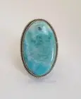 Larimar Oval Shape Ring 925 Sterling Silver, Caribbean Blue Gemstone