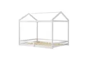 Oikiture Kids Wooden Bed Frame Beds Base with Fence Double White