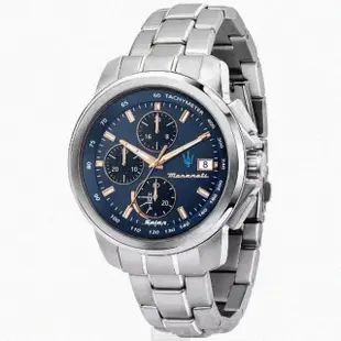 【MASERATI 瑪莎拉蒂】MASERATI手錶型號R8873645004(寶藍色錶面銀錶殼銀色精鋼錶帶款)