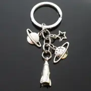 4 Charm Pendant Rocket Space Ship Star Two Planets Saturn Uranus/Venus Keychain