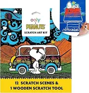 Ooly X Peanuts Scratch Art Kit with 12 Cards Featuring Snoopy, Woodstock and The Gang, Includes Wooden Stylus, Perfect Travel Art Kit for Vacations