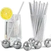2025 New Year Party decor Silver Paper Straws Disposable Cake Pop Sticks Christmas Holiday Drinking Cocktail Biodegradable Foil for Bachelorette Parties, Weddings, Birthdays - Eco-Friendly Recyclable
