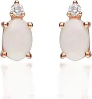 [Gin & Grace] Gin and Grace 10K Rose Gold Natural Australian Opal earrings with Diamonds for women | Ethically, authentically & organically sourced (Oval-cut) shaped opal hand-crafted jewelry for her | Opal Earrings for women