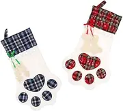 [Generic] Christmas Stocking 10Pcs 46x28cm Large Pet Christmas Stockings for Dog Cat Kids Candy Gift Bag Plaid Paw Stocking Christmas Tree Ornaments Christmas Stockings(5Pc Red and 5Pc Blue)