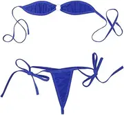 [FEESHOW] Womens Self-tie Bandeau Tube Bra Top with G-String Thong Micro Bikini Lingerie Swimwear