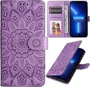 [XYX] Wallet Case for Oppo A16/Oppo A16s, Sunflowers Pattern Folio Cover Stand Credit Card Slots Magnetic Closure Flip Shockproof Case for Oppo A16, Purple