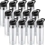 Mimorou 12 Pack Plastic Sports Water Bottles Bulk 20 oz Reusable Water Bottle Without BPA Clear Lightweight Leak Proof Water Bottles and Lid with Handle Set for Adult School Teams, No Straw