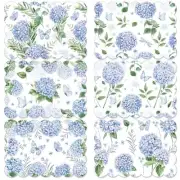 Watercolor Placemats Set of 6, 12 x 17 Inch Blue Flower Place Mats Hydrangea