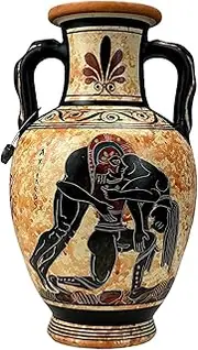 Ajax Carrying The Body of Achilles Amphora Vase Ancient Greek Pottery, Black, Orange, H x W x L (inches): 8.6 x 3.54 x 3.93