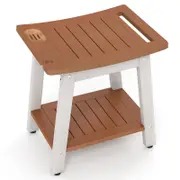 Costway Waterproof Shower Bench Seat Bath Stool Brown