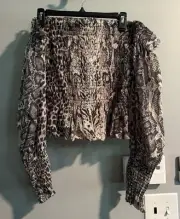 Allsaints Lara Noche Off Shoulder Snake Print Smocked Top Size 14 New