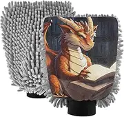 XYMZR Absorbent Microfiber Car Wash Mitt Dragon Book Retro, Funny Cute Anime Scratch Free for Cars Cleaning, Home Cleaning Mitts, 2 Pack, 10.24” L x 7.09” W