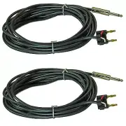 2x 1/4 Mono to dual Banana Plug PA DJ Speaker Cables cords 25 ft feet foot PAIR