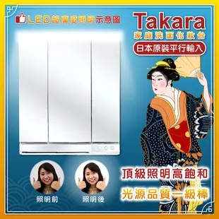 【Takara-standard】日本進口75CM琺瑯雙門浴櫃組+三面收納鏡附照明(ABS)