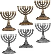 Generic Vintage Style Jewish Hanukkah Menorah Candle Holders Set 7 Branches for Decorative Home Office Decor