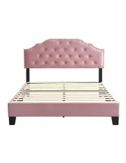 [IHOMDEC] BEF02 Double Size Upholstered Velvet Button Tufted Bed Frame in Pink