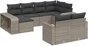 vidaXL Garden Sofa Set - 10 Piece Grey Poly Rattan Modular Outdoor Seating with Cushions, Flexible Design, Storage Solution for Patios & Terraces
