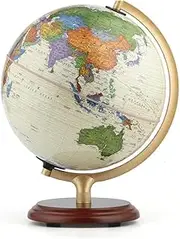 Antique World Globe with Wooden Shelves - LED Illuminated High-Definition Geographical Map for Home Decor