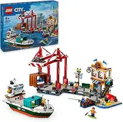 LEGO® City Seaside Harbour with Cargo Ship 60422 Toy, Building Set for Boys and Girls Aged 8 and Over, Kids’ Toys, Model Container Crane and Boat with 8 Minifigures