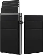 [Generic] Slim Wallet for Men and Women - Pop up Card Holder RFID Blocking Minimalist Business Credit Card Wallet with Money Pocket Metal Card Case for Notes and Coins and Debit Cards (Black, One Size)