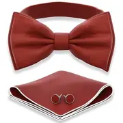 Men's Bow Ties with Handkerchief & Cufflinks Pre-Tied L - (adults) 20 Rust