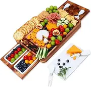 hecef Cheese Board Set Acacia Wood - Large Charcuterie Board with Stainless Steel Knife Set, Thick Wooden Server - Fancy House Warming, Birthday Choice for Gourmets