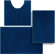 Set of 3 Ultra Soft Non Slip Chenille Absorbent Shaggy Bath Mat Rugs for Bathroom Tub Shower Toilet Navy Blue