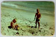 1960s Sand New Jersey Beach Shore Playing Castles Kids Vintage Postcard
